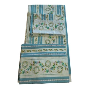 Juego de sábanas y funda de almohada planas y ajustables vintage retro floral azul verde tela MCM - Imagen 1 de 9