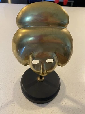 Women in gold tone metal on black pedestal. Prettier in person 9” top to bottom - Image 1 of 4