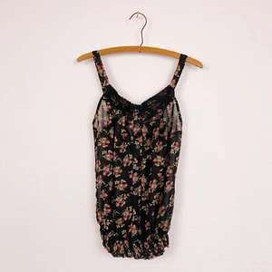 Pac Sun Kirra Floral Cottage Sheer Lace Tank Black Top Shirt Medium - Picture 1 of 5