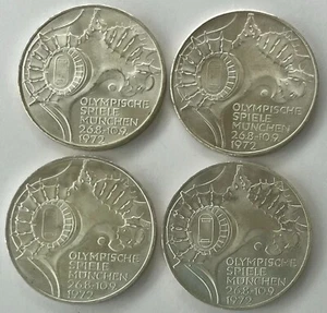 1972 D/F/G/J Germany Munich Olympic Stadium Vintage 10 Mark 4 coins KM 133 - Picture 1 of 2