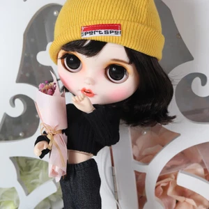 Muñeca Blythe 12" articulación desnuda cuerpo pintado a mano para dormir ojos boca corta pelo negro - Imagen 1 de 3