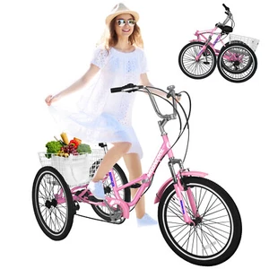 20'' Foldable Adult Tricycle Folding Trike 7Speed 3Wheel Bikes w/Shopping Basket - Picture 1 of 16