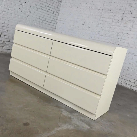 Modern to Post Modern White Laminate 6 Drawer Custom Built Dresser Center Disspl Cover