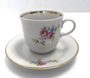 Vintage Expresso Teacup Saucer Demitasse Mini Cabbage Rose Floral Gold Trim # 3 - Picture 1 of 24