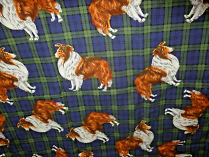 VINTAGE C.S. SHAMASH & SONS Scottish Plaid Dog Border Collie Fabric 34" x 44"