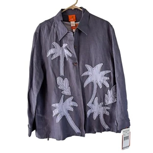 Hearts of Palm Linen Blend 3 pc. Outfit Palm Tree Applique Jacket Top Pants 14 - Picture 1 of 20