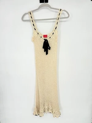 Vintage Betsey Johnson Y2K Cream Crochet Rosette Cover Up Boho Slip Dress OSFM - Image 1 of 4