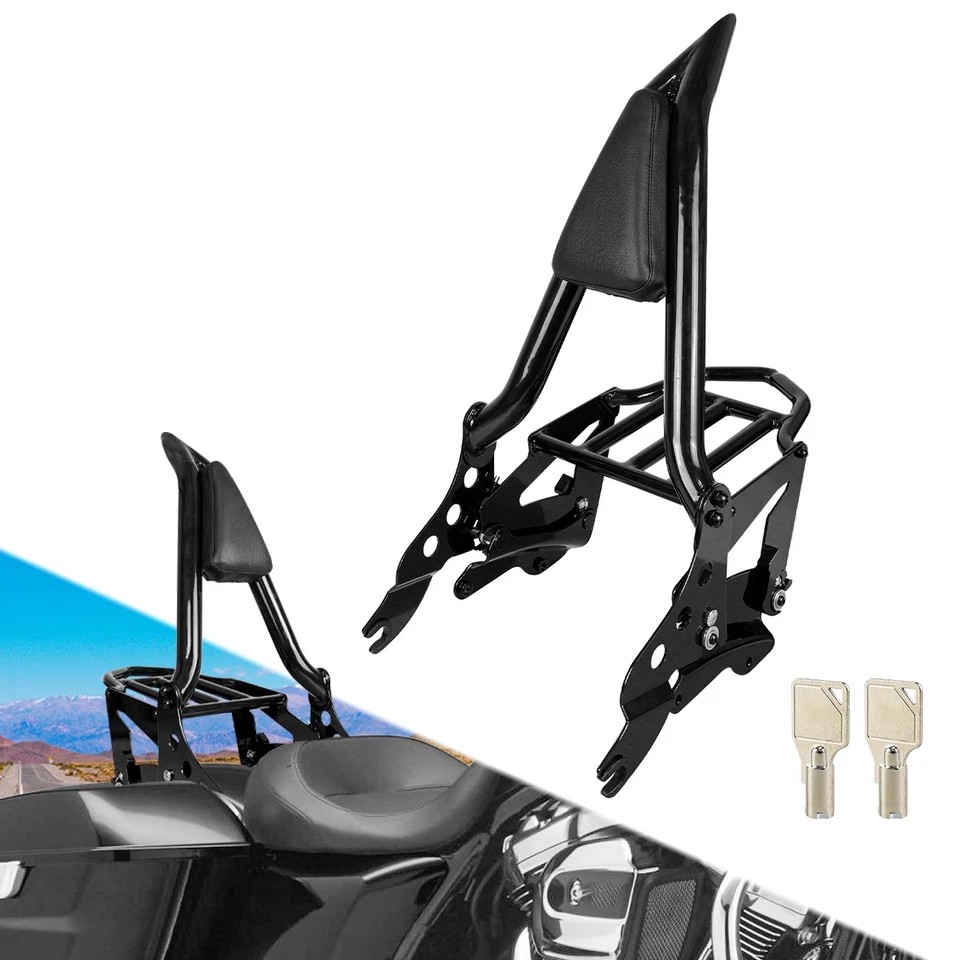 Backrest Sissy Bar Rear Luggage Rack and Docking Kit  For Harley Touring 2014-24 Foto 1 de 4