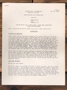 Electrovoice Georgian 600 106A Cardinal IV Speaker Owners / User Manual *Orig* - Picture 1 of 1