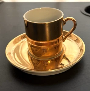 Neiman Marcus Set 4 Piattini Tazze Espresso Demitasse Porcellana Dorata Oro G2 - Foto 1 di 7