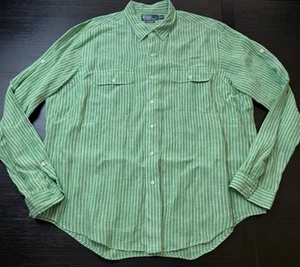 Polo Ralph Lauren Herren 100% Leinen grün/weiß gestreift Classics Fit Button Down - Bild 1 von 4