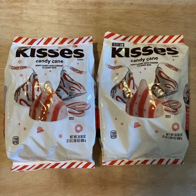 2 HERSHEY'S KISSES Candy Cane Flavored Peppermint Christmas Bulk Bag 34.88 Oz Ea - Image 1 of 4