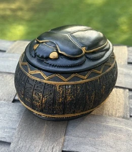Egyptian Scarab Beetle Jewelry/Trinket Box Decor Gift Earrings Rings Collectible - Picture 1 of 16