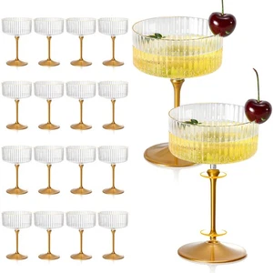 24 Stück Abnehmbare Martini Gläser 10oz Kunststoff Klar Gerippt Coupe Gläser Gol... - Bild 1 von 7