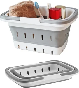 Portable Folding Plastic Bath Caddy with Handle, Perforated, 1 pack, Grey - Picture 1 of 6