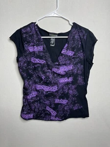 DKNY Top Damen XL lila und schwarz Kurzarm Shirt Bluse Strick Freizeit - Bild 1 von 4