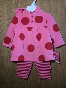 NWT Size 6M Carter's 2pc outfit pink red polka dot fleece hooded tunic pants  - Picture 1 of 2