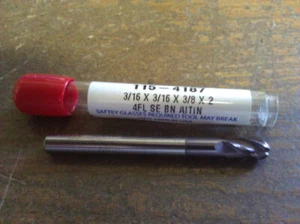 Molino de extremo de bola de carburo recubierto AlTiN de longitud de trozo de extremo único de flauta de 4 flautas 3/16" de .1875" - Imagen 1 de 1