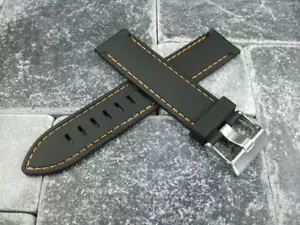 New 22mm Black PU Rubber Strap Tang Diver Band Tongue Buckle BREITLING Copper - Picture 1 of 4