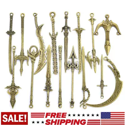 10 Pcs Knight Sword Charms Antique Weapons Pendants Handmade Jewelry Makings DIY - Image 1 of 4