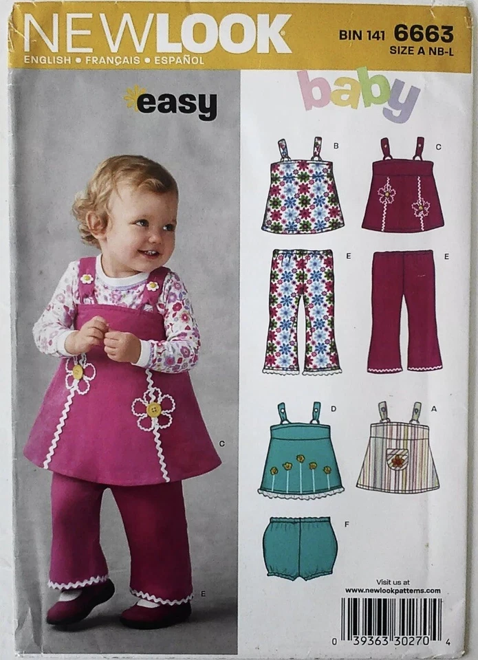 New Look 6663 Baby Tops Pants Panties Sewing Pattern Sz NB-L Uncut - Image 1 of 1
