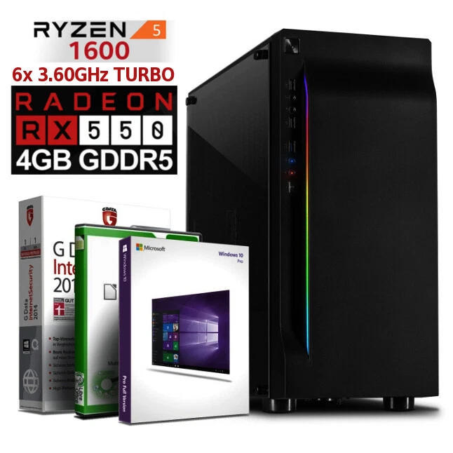 EXO-GAMING ULTRA GAMER PC AMD Ryzen 1600 8GB DDR4 128GB SSD RX 550 4GB Windows 10 Computer