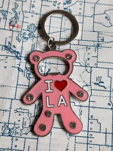 Vintage Keychain Pink Bear and Crystals Love LA Bottle Opener Keychain Y2k - Picture 1 of 2