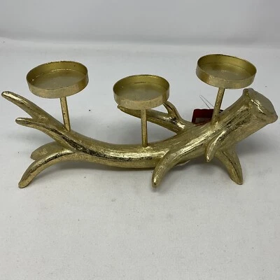 NUEVO CON ETIQUETAS Imitación Hoja de Oro Cuerno de Ciervo Soporte para Velas Centro de Mesa 11" de Largo Foto 1 de 4
