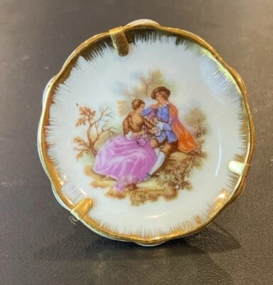 Vintage LIMOGES Porcelain Courting Couple by FRAGONARD Mini Plate w/Stand France - Image 1 of 4