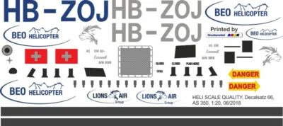 Decal 66 H125 / AS 350 Ecureuil BEO Helicopter HB-ZOJ - Bild 1 von 2