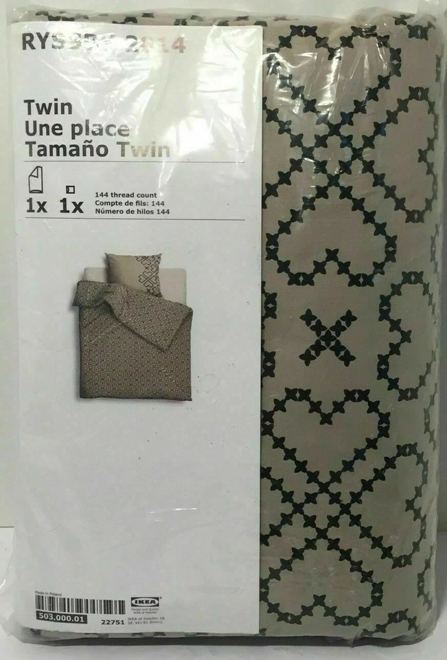 NEW Twin size Duvet Quilt Cover set Beige Black IKEA Bedroom Ryssby 100% Cotton  - Image 1 of 1