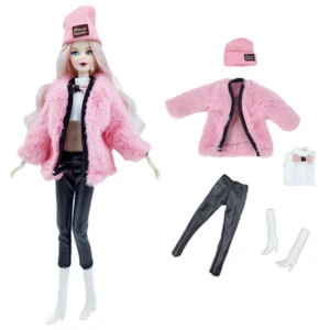 Pink Fur Fashion Clothes For 11.5" 1/6 Doll Outfit Coat Top Crop Pants Hat Boots - Picture 1 of 3