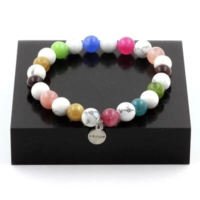 Steine Und Mineralien. Armband Perlen Tourmalin Multicolor + Howlith 8 Mm. Fab - Bild 1 von 4