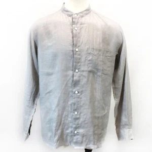 Classic Brown Mock Neck 100% Linen Long Sleeve Shirt XL - Picture 1 of 8