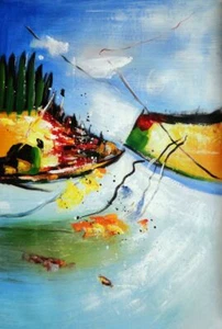 Quadro astratto 36x24 di fiume croce montagne dipinto ad olio moderno - Foto 1 di 1