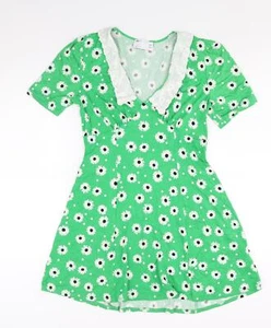ASOS Womens Green Floral Viscose A-Line Size 10 V-Neck Pullover - Lace Collar - Picture 1 of 10