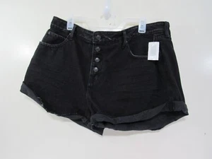 New No Boundaries Jean Shorts Size 11 Juniors Black Button Front Cuffs Pockets - Picture 1 of 3