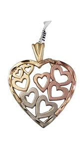 14K Tri-Color Gold Cluster Heart Pendant New With Tags - Picture 1 of 4