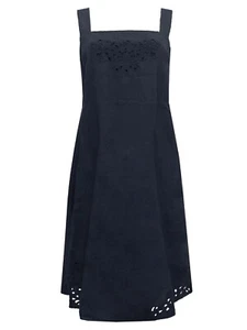 Ex The White Company navy blue pure linen cutwork midi dress Size 14 New - Picture 1 of 4