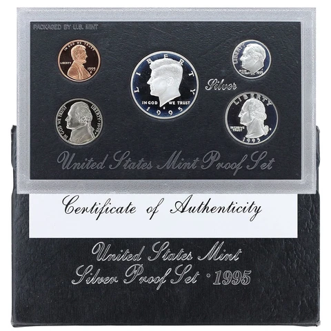 1995 S Proof Set Original Box & COA 5 Coins 90% Silver Cover