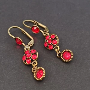 Michal Negrin Earrings Red Dainty Art Deco With Swarovski Crystals Delicate Gift - Picture 1 of 10
