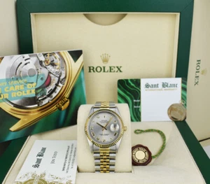 ROLEX - 36mm 18kt Gold & Stainless Steel DateJust Slate Roman 16233 - SANT BLANC - Picture 1 of 8