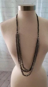 Collar de perlas de imitación de capas largas cadena de metal armado grises cristales de perlas de imitación - Imagen 1 de 6