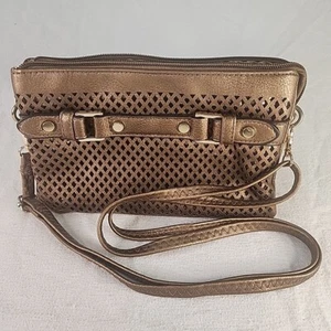 Purse Leather Copper Shoulder bag Crossbody Purse Mesh Front Organizational VTG - Picture 1 of 11