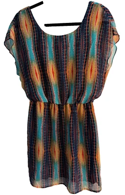 City Triangles Tunic Dress M Geometric Semi-Sheer Lined Vibrant Colorful Light - Image 1 of 4