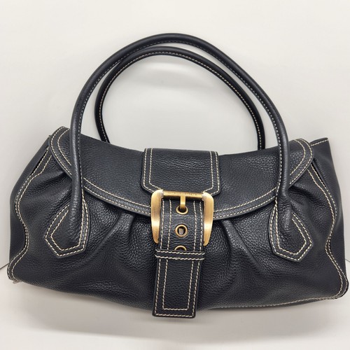 Borsa a tracolla Celine donna nera pelle ciottolata fibbia logo lusso Made Italy