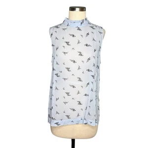 Camicetta senza maniche GANNI blu stampa floreale collo arricciato donna taglia 40 US 8/10 - Foto 1 di 11
