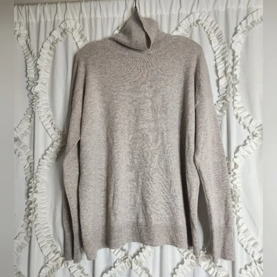 Nordstrom Sweater Sz L 100% Cashmere Knit Taupe Cream Turtleneck‎ Quiet Luxury Foto 1 de 4