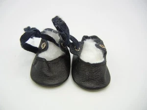 Pair of Doll SHOES for Antique Vintage or Modern Dolls Black Faux Leather - Picture 1 of 7