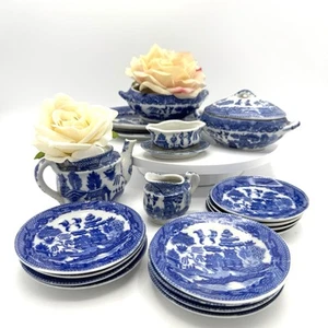 Charming Antique Vintage Blue Willow Child’s Tea Set 19 Pc Bundle Occupied Japan - Picture 1 of 20